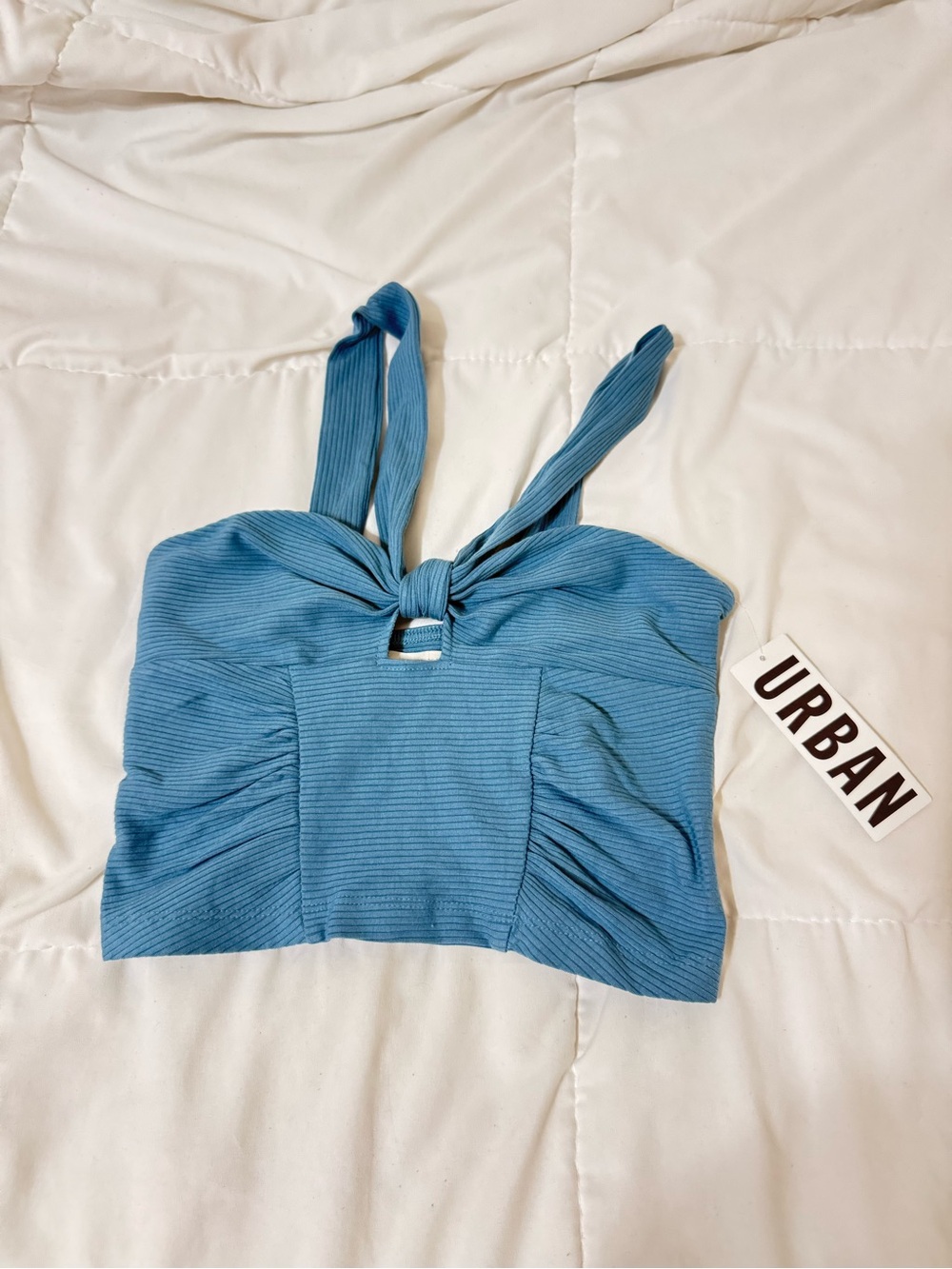 Urban Outfitters Teal Ribbed Tie-Front Crop